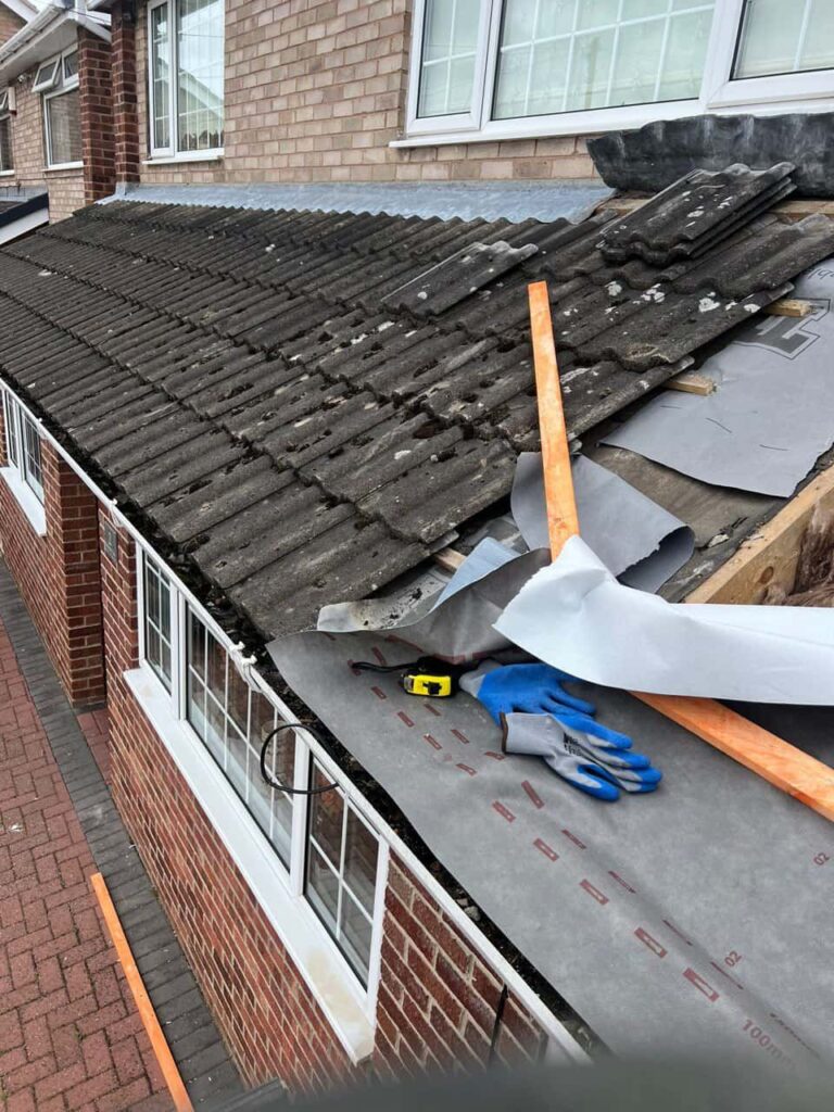 This is a photo of a pitched roof which is being repaired. The existing roof was leaking badly. Works carried out by Lee-on-the-Solent Roofing Repairs